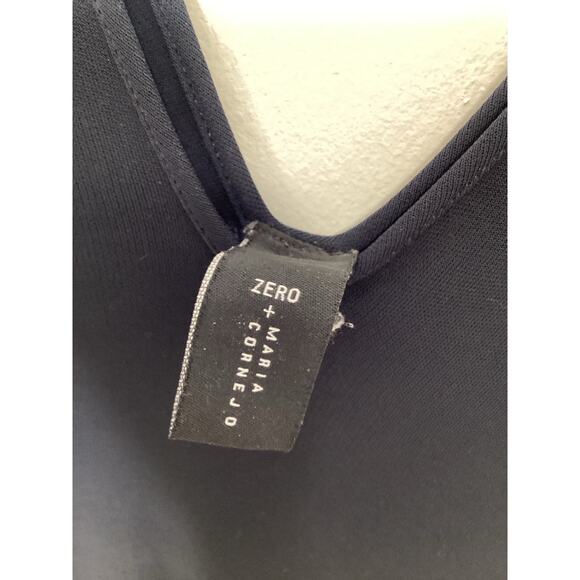 Zero + Maria Cornejo Navy Midi Sleeveless Draped Hem Jersey Asymmetrical Dress M - Picture 9 of 10